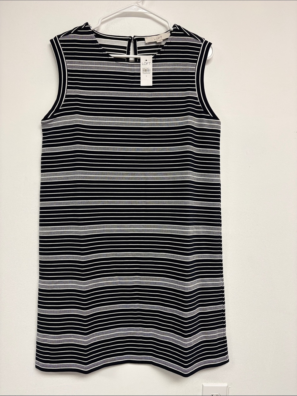LOFT Size S Black White Striped Sleeveless Shift Dress NWT